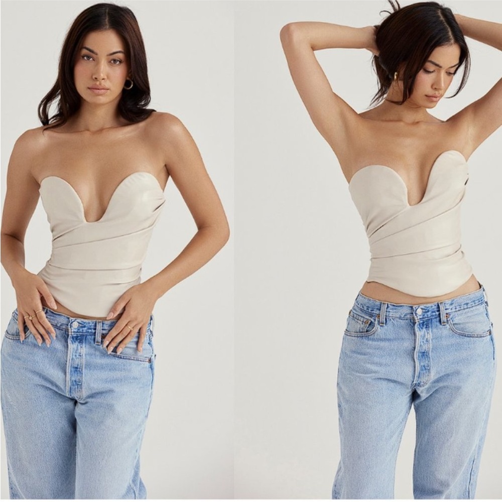 BNWT House of CB Cream Strapless Sweetheart Corset Crop Top - Picture 3 of 10